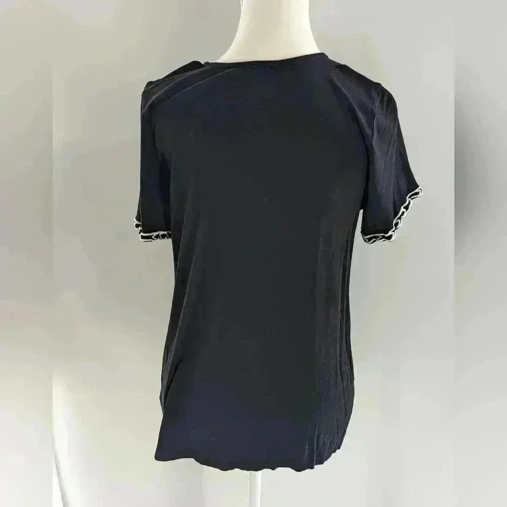 Keep In Touch Shirt Womens M Black & White Embroidered V Neck Boho Tunic Blouse - Picture 5 of 11